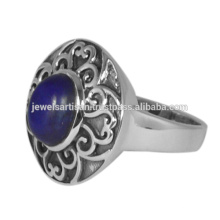 925 Solid Silver Vintage Look Handmade Design Anel com Lapis Lazuli Gemstone Jewellery